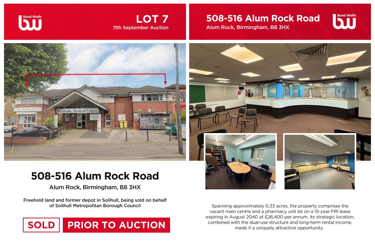 Lot 7 SOLD prior to today’s auction! Two-storey 1999 build with medical centre &amp; pharmacy (15yr lease to 2040, £26,000 pa).

Prime Alum Rock Road spot with parking, visibility &amp; strong transport links. 📈⭐