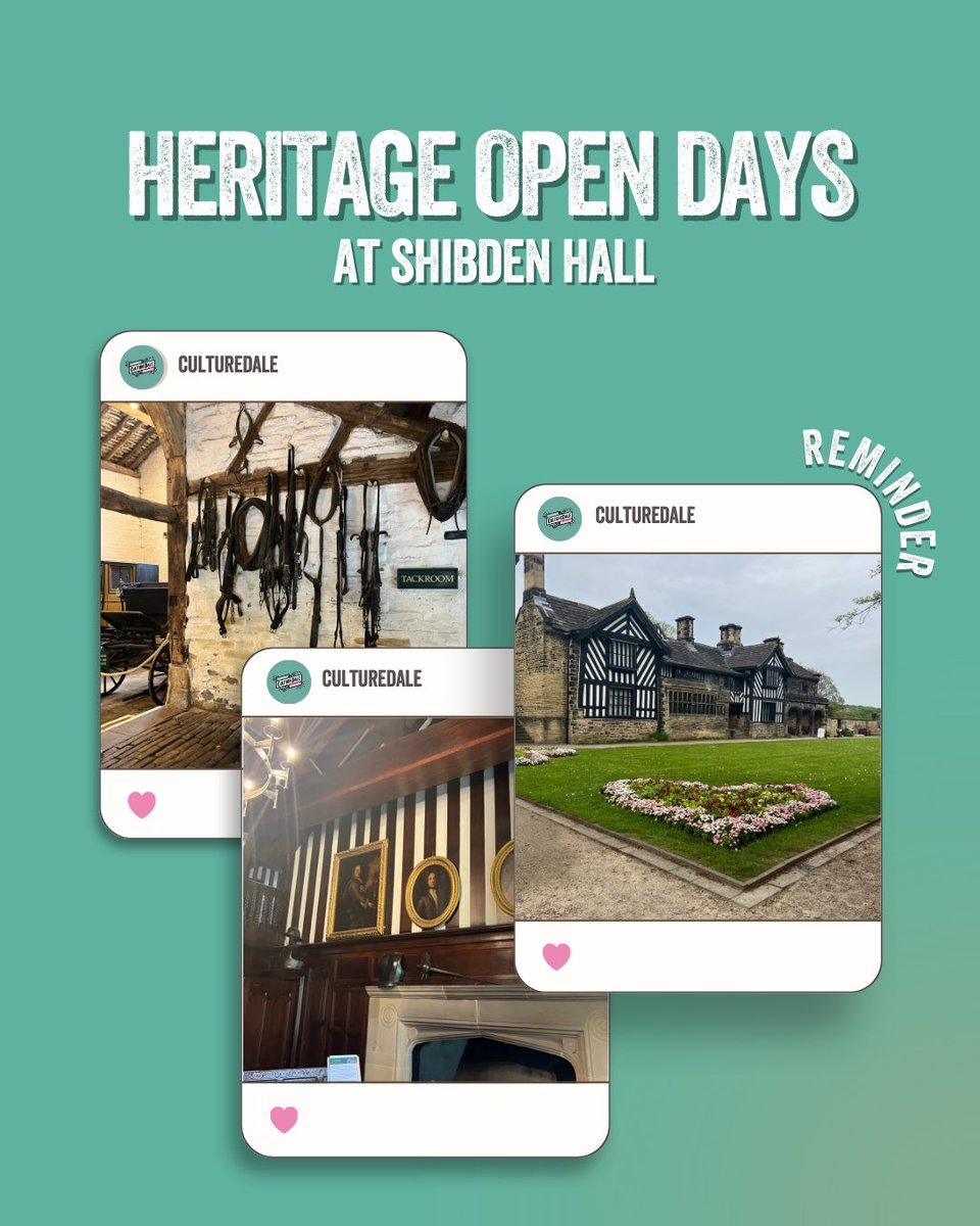 REMINDER‼️

Heritage Open Days at Shibden Hall are almost here!

📍 Shibden Hall, Halifax
📅 Saturday 13th &amp; Sunday 14th September 2025
⏰ Free entry all weekend

Don’t forget to book your slot on our website to secure your visit!