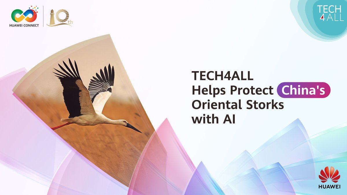 TECH4ALL is helping the endangered Oriental stork to repopulate with AI-powered monitoring &amp; 5G, enabling real-time conservation.

Stay tuned for more TECH4ALL initiatives at HUAWEI CONNECT 2025 in Shanghai. https://t.co/crME7dYJLC