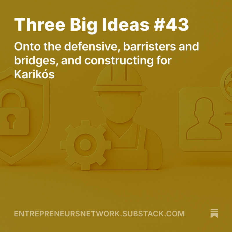 Our latest Three Big Ideas roundup is now out!

This week:

🌐 @philip_salter on constructing for Karikós
🛡️ <a href="/eamonnives/">Eamonn Ives</a> on bringing defence contracting out of the cold
⚙️ <a href="/anastasiabekt/">Anastasia Bektimirova</a> on barristers and bridges

Link to read and subscribe below.