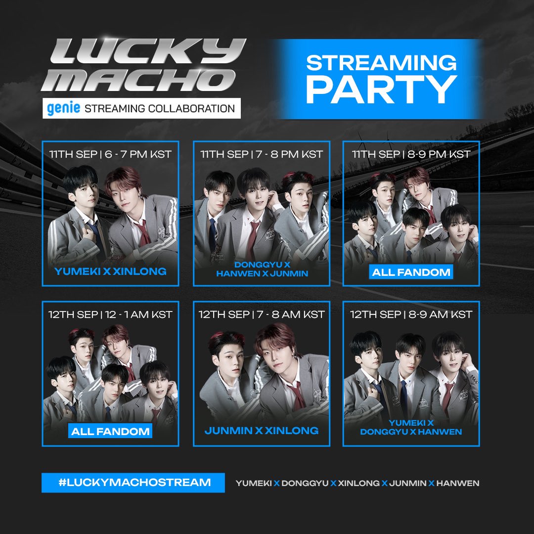 XINLONGVOTE's tweet photo. [📢] LUCKY MACHO FIRST STREAMING PARTY

YUMEKI x XINLONG

LUCKY MACHO IS HERE. LET’S GO, Mekiz and Henyangz! 🔥

#LuckyMachoStream
⏰ 6 ~ 7PM KST

Drop your streaming proofs below! 👇 

#BOYS2PLANET #보이즈2플래닛
#YUMEKI #PARKDONGGYU #HEXINLONG #KIMJUNMIN #HUHANWEN
#유메키 #박동규 #허씬롱 #김준민 #후한원