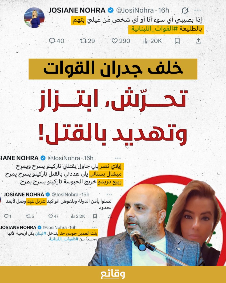 لم تكن جوزيان نهرا مجرّد منتسبة عادية إلى حزب "القوات اللبنانية"، بل ناشطة حزبية ملتزمة لسنوات. غير أن ما كشفت عنه في سلسلة تغريدات صادمة، يسلّط الضوء على واقع خطير خلف الشعارات البرّاقة التي يرفعها الحزب.

بحسب ما سردته، تعرّضت جوزيان لتحرّشات متكررة من بعض الأعضاء، تقدّمت إثرها