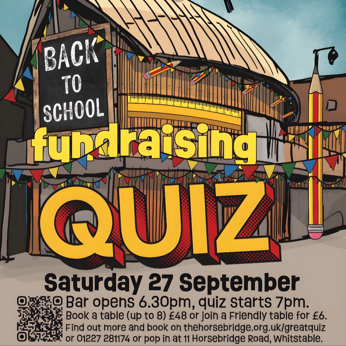 Come and join us for our Back To School fundraising quiz!
Book your tickets to test your knowledge with our fun, nostalgic quiz with classic trivia and bonus rounds!
book now ✏️
thehorsebridge.org.uk/quiz