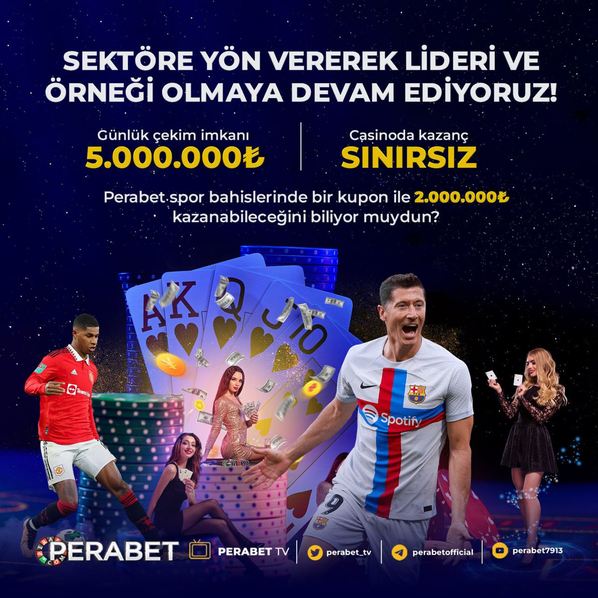 PeraBet_Turk's tweet photo. 😉Sektöre yön vererek lideri ve örneği olmaya devam ediyoruz!
✅Günlük para çekim imkanı: 5.000.000₺
✅Casinoda kazanç: SINIRSIZ!
✅Perabet spor bahislerinde bir kupon ile 2.000.000₺ kazanabileceğini biliyor muydun?

https://t.co/rE8OS0LBMr

#casinoonlinetr #nft2025 #kriptopara https://t.co/woH8wtLkIs