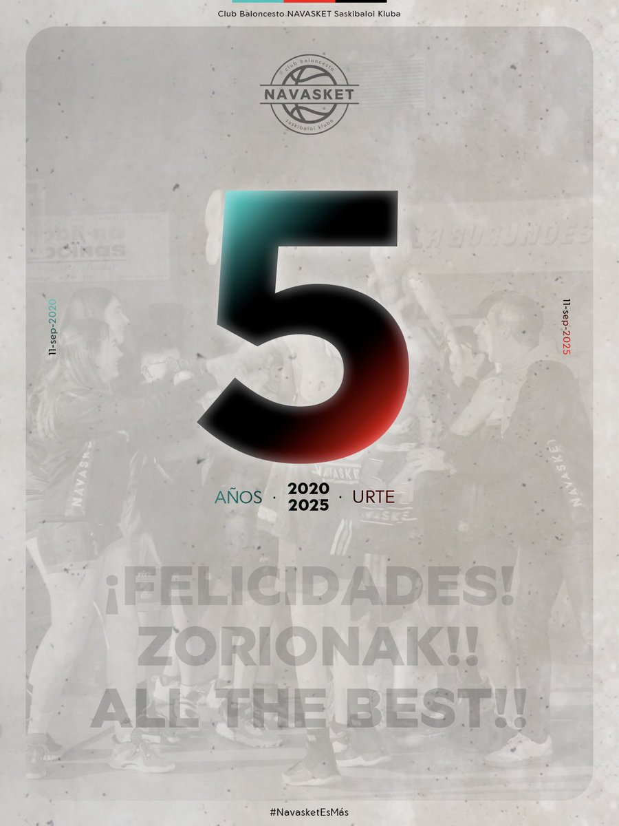 🎉 | 𝟣𝟣•𝗌𝖾𝗉•𝟤𝟢𝟤𝟢 <> 𝟣𝟣•𝗌𝖾𝗉•𝟤𝟢𝟤5
¡¡𝐍𝐀𝐕𝐀𝐒𝐊𝐄𝐓 𝐂𝐔𝐌𝐏𝐋𝐄 𝟓 𝐀𝐍̃𝐎𝐒!!

Con nuestros 1.826 días de vida, somos el club líder de Navarra en licencias (510) y equipos (40).

¡¡GRACIAS… Qué locura!! 🤪

👉: navasket.com/es/2025/09/11/…

#NavasketEsMás