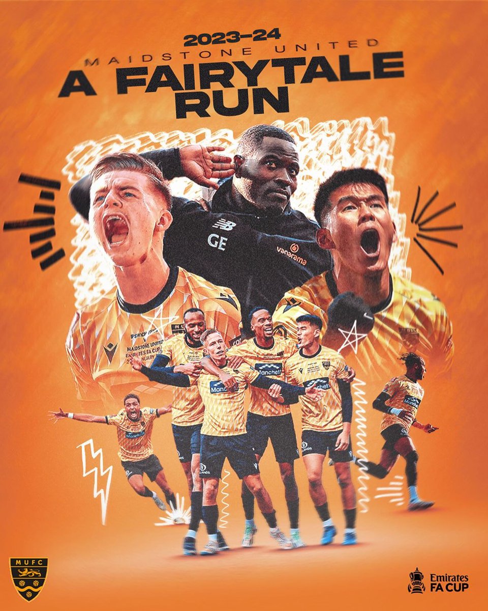 EmiratesFACup's tweet photo. Maidstone United kick off their 2025-26 #EmiratesFACup campaign on Friday night in the Second Round Qualifying against Folkestone Invicta 🏆

A couple of seasons back they went on a fairytale run, reaching the Fifth Round Proper of the competition 💛 https://t.co/j3vx1Y7tR4