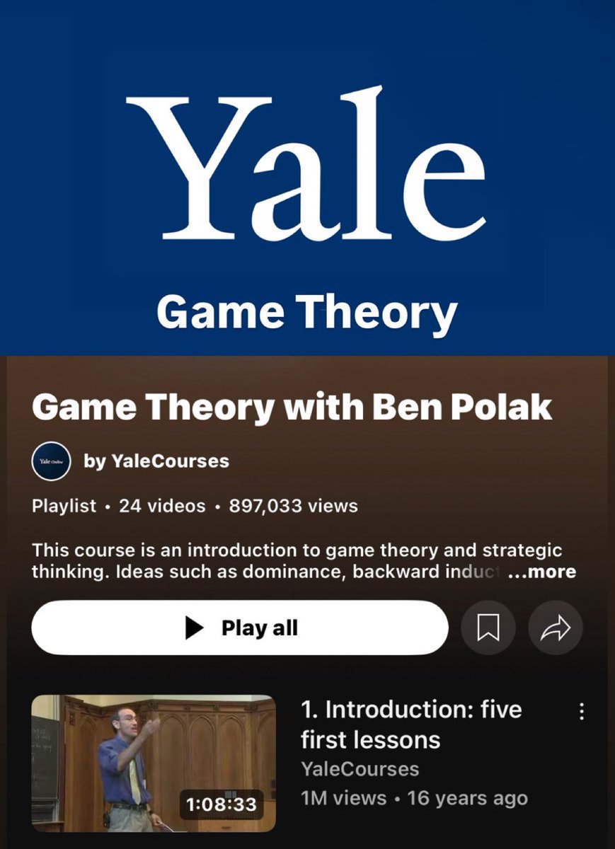 I just found Yales entire academic course on Game Theory.

This might be the most important Lecture Series you ever watch: