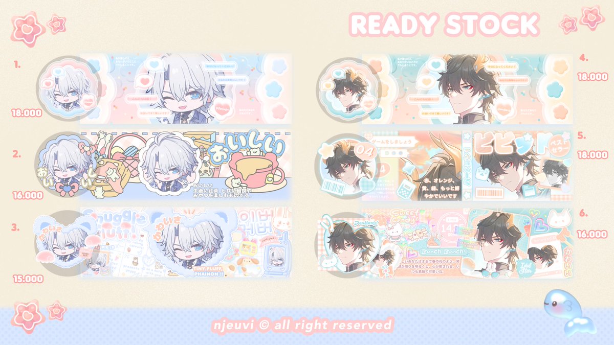 phainyon's tweet image. any interaction is very much appreciated, thank you very much 🤍

halooo didi ada ready stock layout phainon danheng yang bisa ditake dari sekarang 🤍

price tertera di foto, payment by qris. bisa ditake dengan menyebut nomor layoutnya di dm. jajan yuuuk 🤍

#zonauang #zonajajan