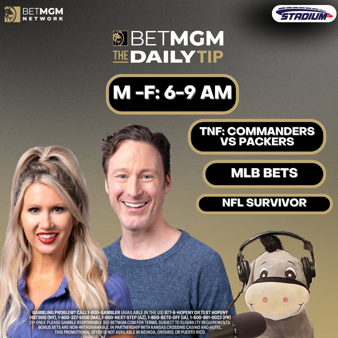 The Daily Tip (@betthedailytip) on Twitter photo π¨ Get Ready for The Daily Tip on @BetMGMNetwork! π¨
π
π TNF: Commanders vs Packers
βΎοΈ MLB Bets
π NFL Survivor
ποΈ
<a href="/JenksDC/">Michael Jenkins</a> & <a href="/ChelsaMessinger/">Chelsa Messinger</a>
π£οΈ
8 AM: The Fan 105.7 in Green Bay <a href="/MarquesEversoll/">Marques Eversoll</a>
πΊ bit.ly/42HcUdp
π» bit.ly/40YjryP π¨ Get Ready for The Daily Tip on @BetMGMNetwork! π¨
π
π TNF: Commanders vs Packers
βΎοΈ MLB Bets
π NFL Survivor
ποΈ
<a href="/JenksDC/">Michael Jenkins</a> & <a href="/ChelsaMessinger/">Chelsa Messinger</a>
π£οΈ
8 AM: The Fan 105.7 in Green Bay <a href="/MarquesEversoll/">Marques Eversoll</a>
πΊ bit.ly/42HcUdp
π» bit.ly/40YjryP
