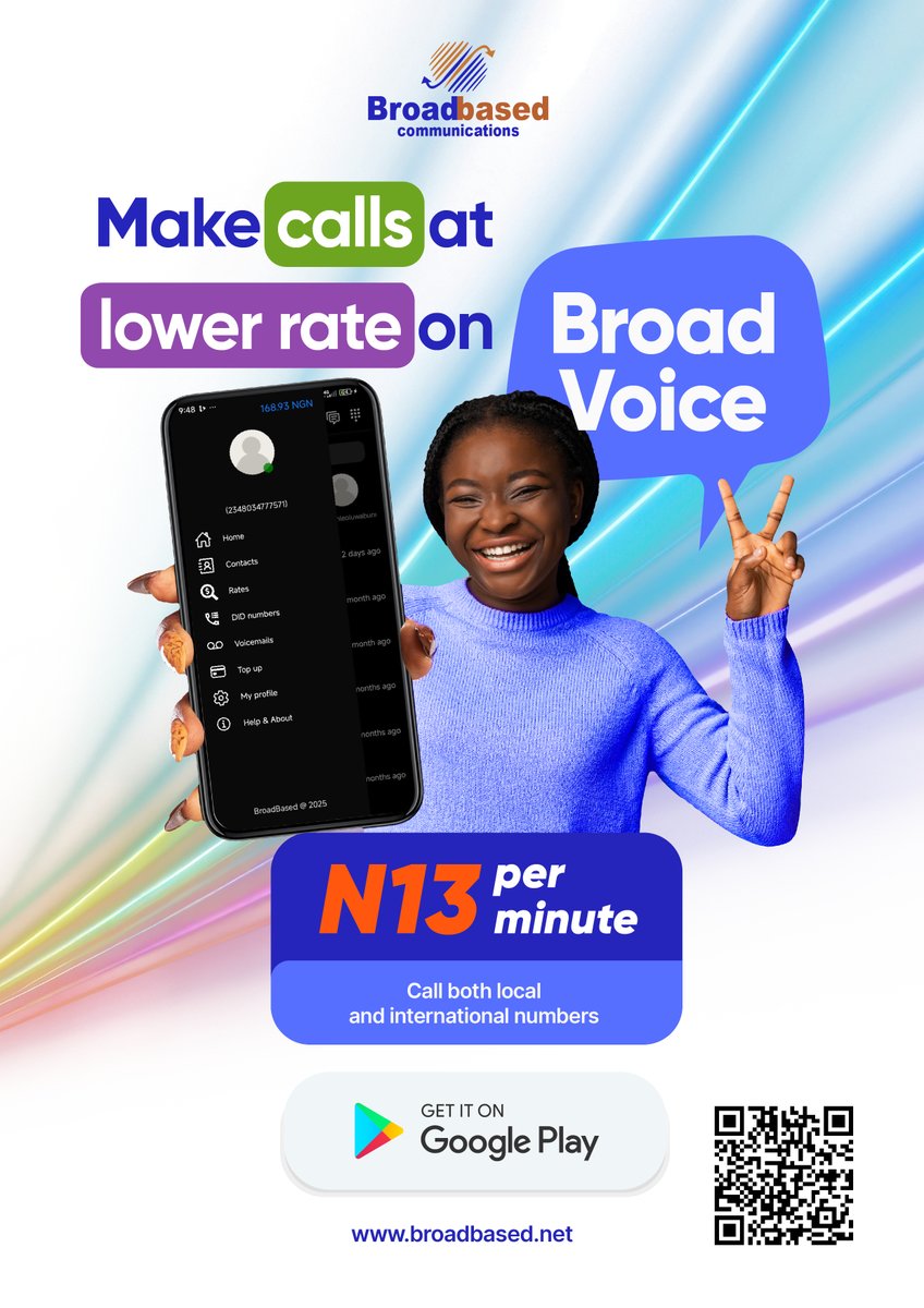 broadbasedcom's tweet image. We’re excited to introduce BroadVoice

A new way to call anywhere, both local and international
Local calls at just ₦13 per minute.

With BroadVoice, you get:
✅ Crystal clear calls over the internet (perfect for areas with poor mobile signal)