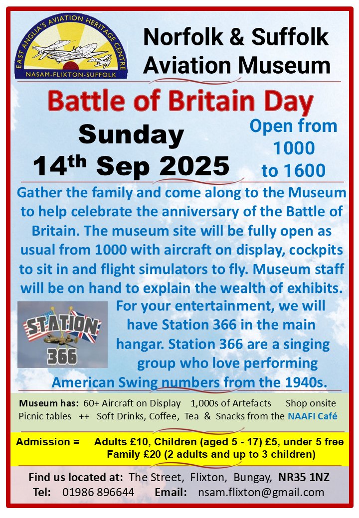 𝗘𝘃𝗲𝗻𝘁 𝗮𝘁 𝗡𝗔𝗦𝗔𝗠

𝗕𝗮𝘁𝘁𝗹𝗲 𝗼𝗳 𝗕𝗿𝗶𝘁𝗮𝗶𝗻 𝗗𝗮𝘆 𝗮𝘁 𝘁𝗵𝗲 𝗠𝘂𝘀𝗲𝘂𝗺
𝗦𝘂𝗻𝗱𝗮𝘆 𝘁𝗵𝗲 𝟭𝟰𝘁𝗵 𝗦𝗲𝗽 𝟮𝟬𝟮𝟱

Join us for a great family day out at Flixton Museum, lots to see and do.

➡️ For more event information, go to: tockify.com/nandsavmuseum/…