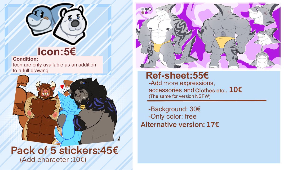 ✨ Hello guys ✨
Commissions OPEN until tomorrow! 6 slots, random selection.
To participate: comment “I PARTICIPATE” and RT!
❌ No DM, comments only please.
For those interested, I’ll leave my price list here (valid until updated).
Winners announced tomorrow.
Good luck!