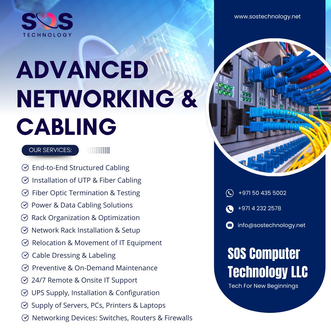soscomputer2002's tweet image. Is your network a mess? 🤯
Tangled cables, slow connections? Not anymore.
👉 Trust SOS to handle it all — with precision, care, and professionalism.
#UAEITServices #NetworkOptimization #StructuredCablingUAE #ITSupportDubai #SOSTechnology