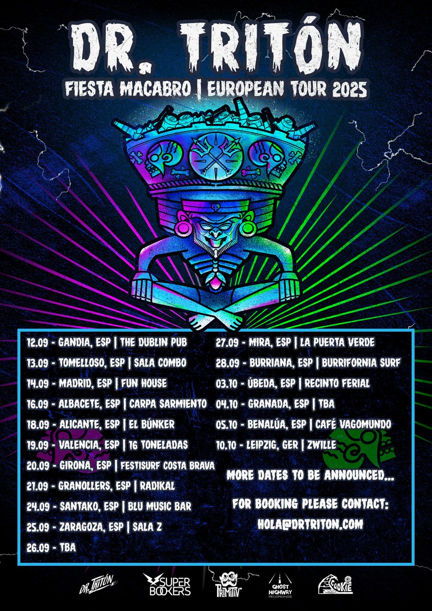 Llega la gira de la banda mexicana de surf rock instrumental <a href="/DrTriton/">Dr Tritón</a> con para en <a href="/PubTheDublin/">Pub Dublin Gandia</a> <a href="/16_Toneladas/">16 Toneladas</a> <a href="/FunHouseMadrid/">Fun House Music Bar</a>...
Pincha y lee su entrevista chamberga👉🏼  share.google/k2sPt1vUsyPdnH…