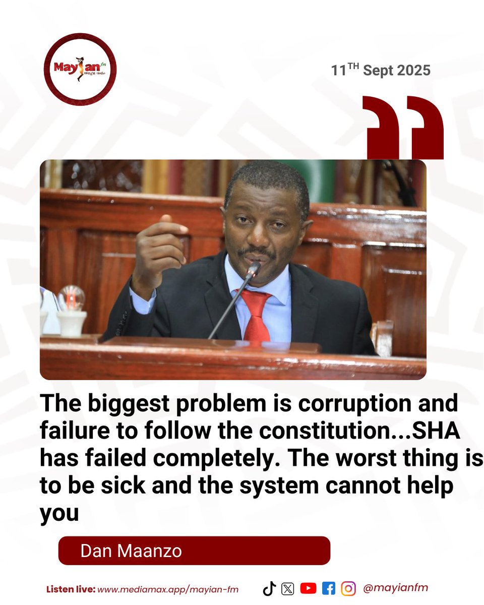 Sen. Dan Maanzo: The biggest problem is corruption and failure to follow the constitution...SHA has failed completely. The worst thing is to be sick and the system cannot help you