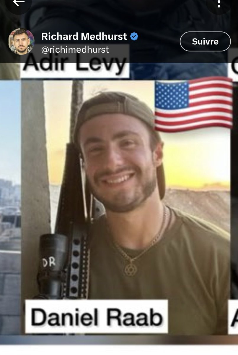 Daniel Raab, un tireur d'élite de l'armée israélienne originaire de l'linois, a tué un garçon à Gaza.
Il a ensuite tué son frère alors tentait de récupérer le corps.
Qu'il tentait de récupérer le corps.
Puis il a tué le père qui tentait de récupérer ses deux fils morts.
Daniel