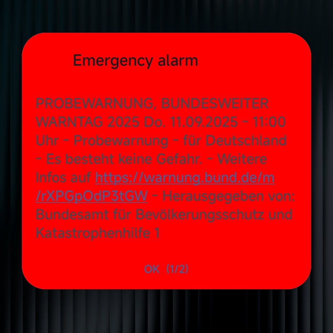VOSTPT's tweet image. ℹ️Eram 11h da manhã de hoje, na Alemanha, quando houve um teste nacional de #cellbroadcast. Em Portugal continuamos à espera que este sistema de aviso à população seja implementado ℹ️