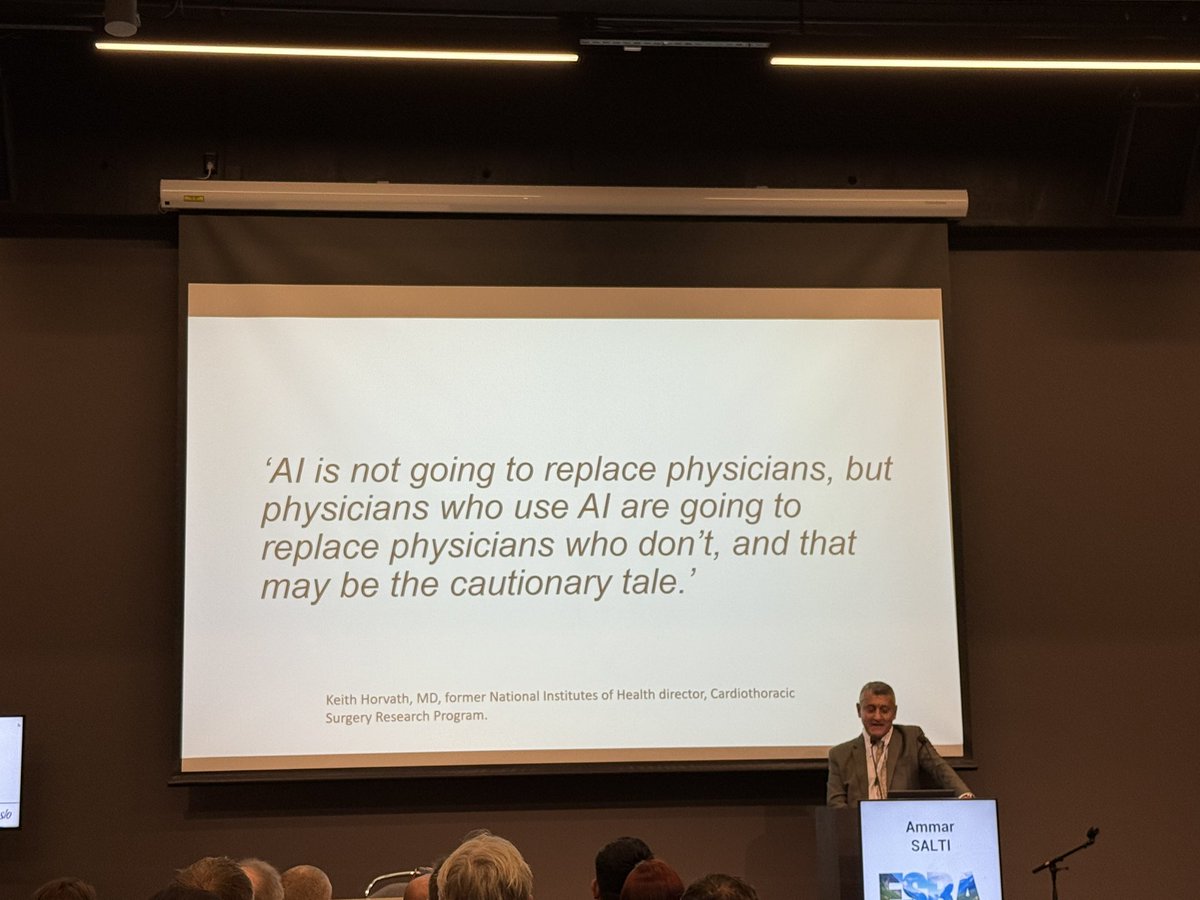 Dr. Salti giving us a crash course in how AI can improve all areas of healthcare &amp; training. From traditional to smarter training to improving Pt interaction &amp; documentation quality. However, many challenges remain. Love his closing slide!🧵#ESRA2025 <a href="/bobfunn/">bob funnekotter</a> <a href="/JanBoublikMDPhD/">Jan Boublik</a>