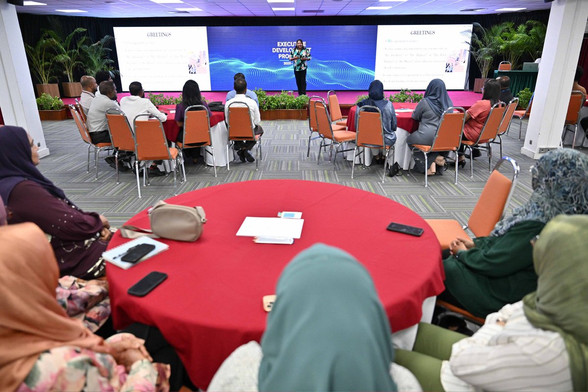 presidencymv's tweet photo. The President's Office, in collaboration with @MoFAmv Foreign Service Institute of Maldives, hosts its first workshop of the "Executive Development Program 2025–2027" on "International Protocols and Professional Conduct." https://t.co/KfK4IJCXaC