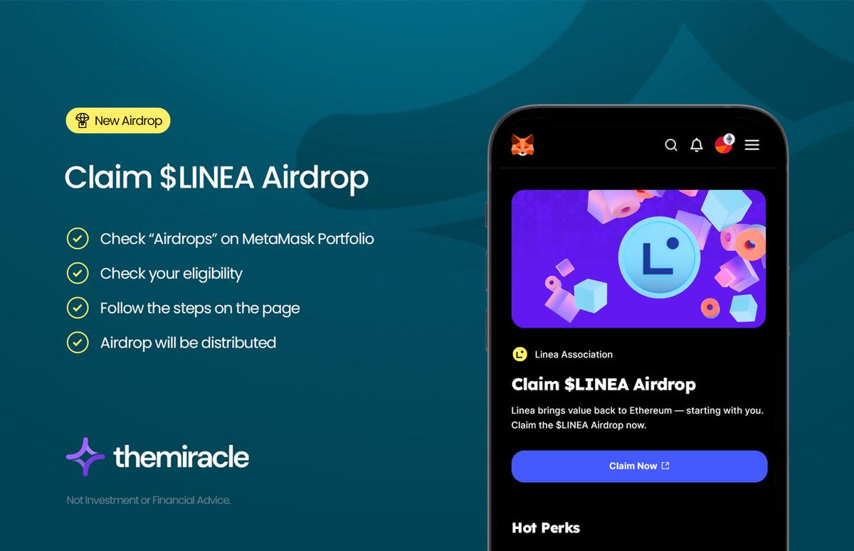 GM @LineaBuild brings value back to Ethereum — starting with you. Eligible  for the Linea Airdrop? Find out instantly in @MetaMask Portfolio → Airdrop  Button Claims happen on the official Linea site. 🔗👇