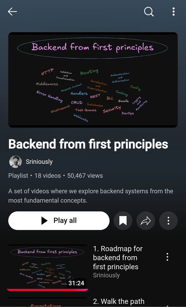 code_kartik's tweet image. One of the most underrated Playlist to learn backend from first principles.

I have seen people here post about this but still no one is consuming this goldmine.
