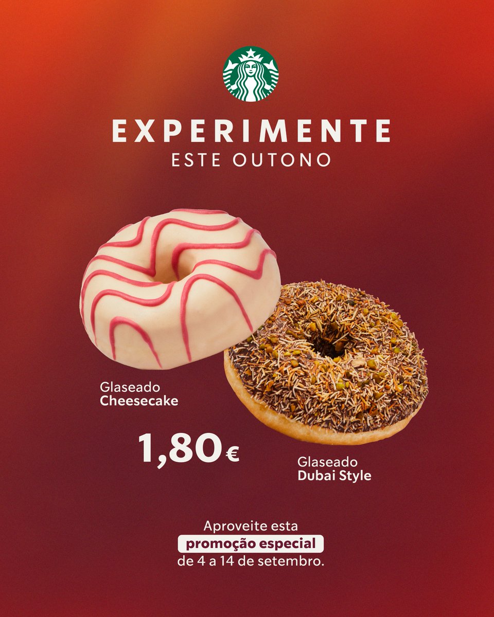 Experimente de 4 a 14 de setembro os nossos novos glaseados só por 1,80€.

🍰 Glaseado Cheesecake
🍫 Glaseado Dubai Style

Já sabe quando é que vai experimentar primeiro?