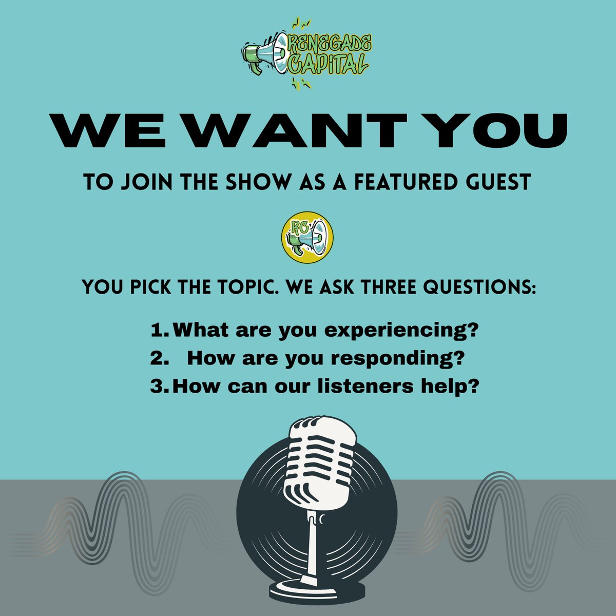 We need your help to see the full picture of impact investing, green finance, and community development investing. Set aside 20 minutes to chat with us so that others may both learn from you and link arms with you.

Complete a simple contact form here: renegadecapitalpodcast.com/be-our-guest