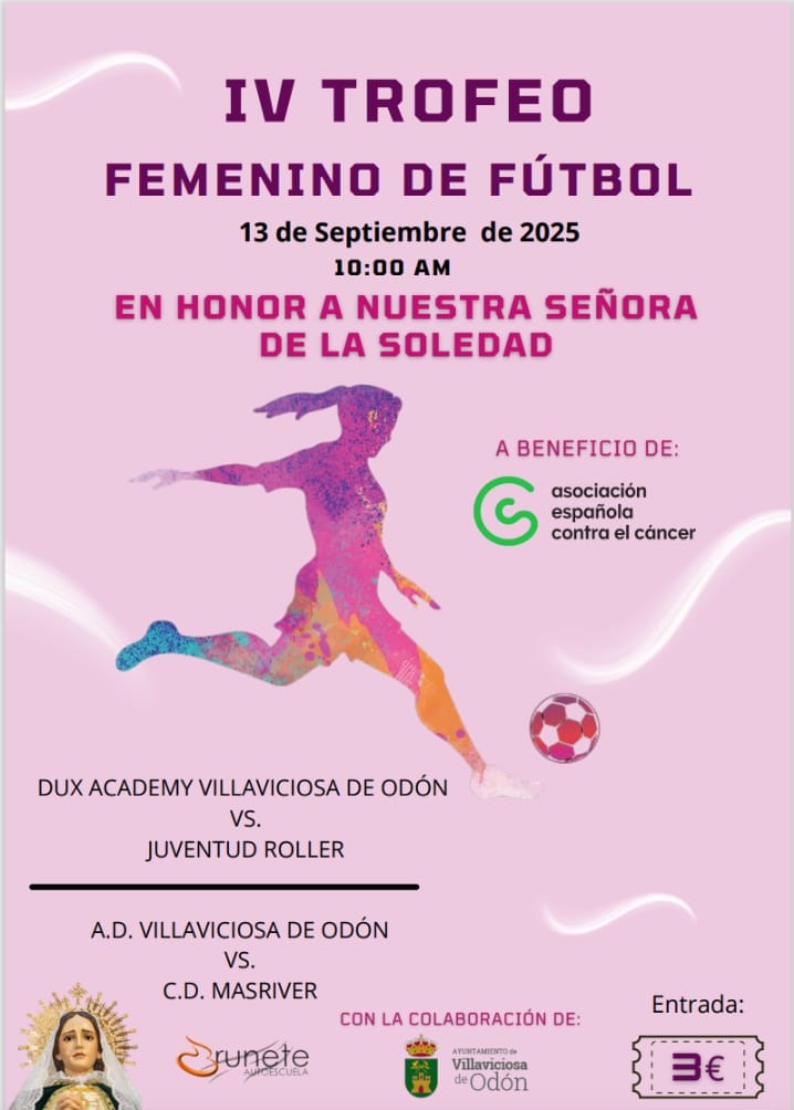 IV TORNEO JUVENIL FEMENINO NUESTRA SEÑORA DE LA SOLEDAD
<a href="/DeportesVilla/">Concejalía de Deportes Villaviciosa de Odón</a>
