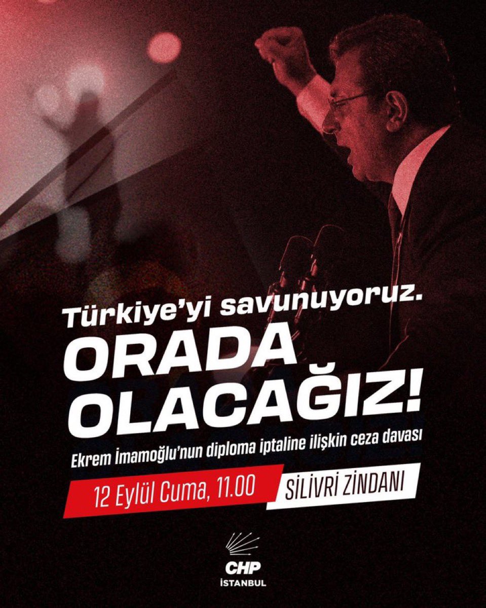 Türkiye’yi savunuyoruz!

Cumhurbaşkanı Adayımız Ekrem İmamoğlu’nun diploma iptaline ilişkin ceza davasını takip etmek için, Silivri’de olacağız.

📍12 Eylül Cuma | 11.00