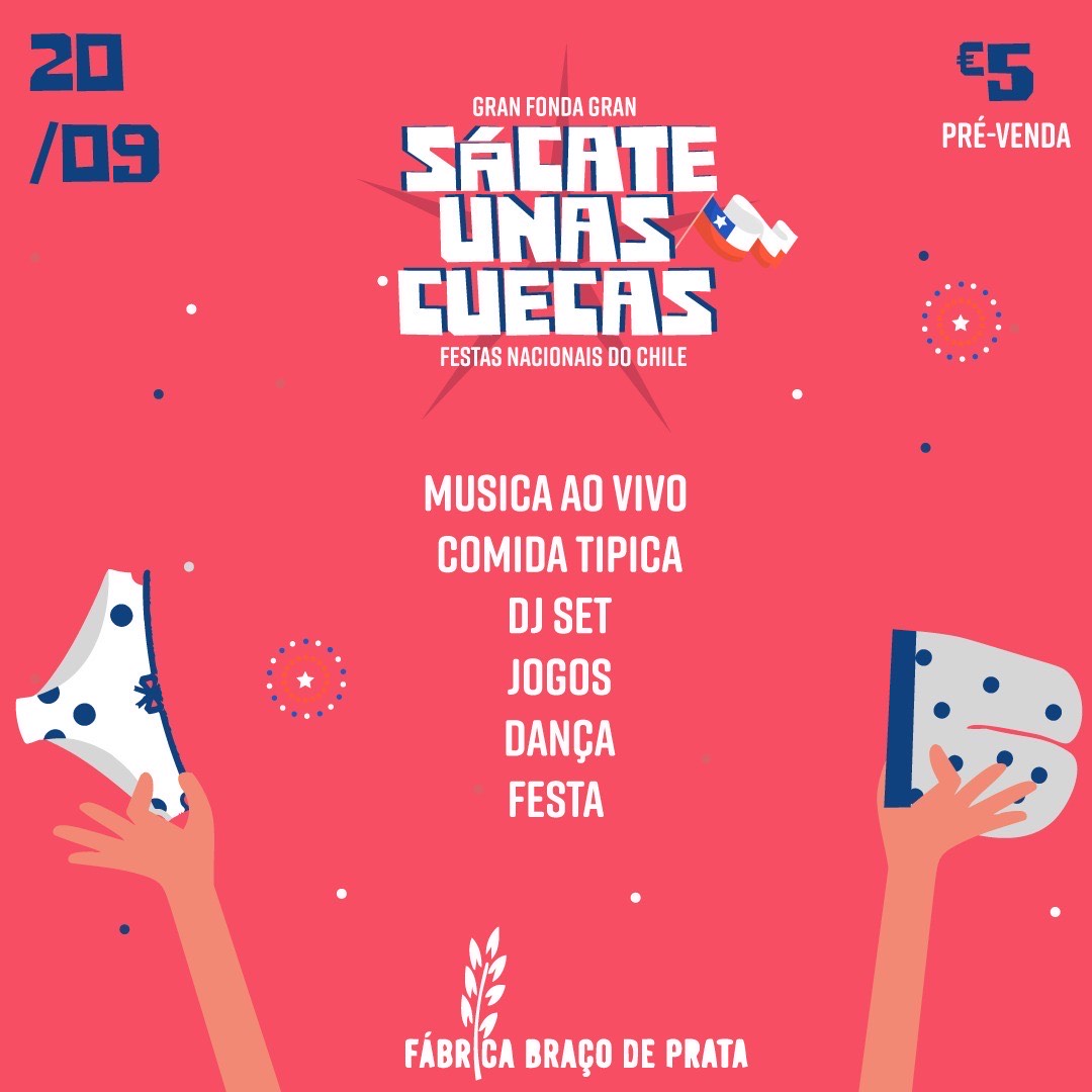 📨Se comparte Invitación a la comunidad LISBOA 🇨🇱

🥳Gran Fonda SÁCATE UNAS CUECAS 20sept 12:00 en Fábrica da Braço da Prata
Artistas, danza, baile, juegos y comida típica.🎉
🇨🇱🥳🇨🇱