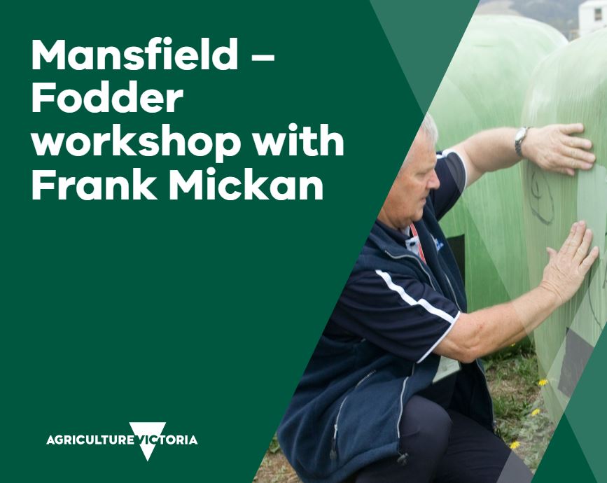 Inviting all Mansfield and surrounding regions producers to attend the free fodder field day on Wed 17 Sept to hear from well-known Frank Mickan, to help get the most out of your pasture hay or silage this spring. 

Frank Mickan, an industry-renowned specialist in fodder and