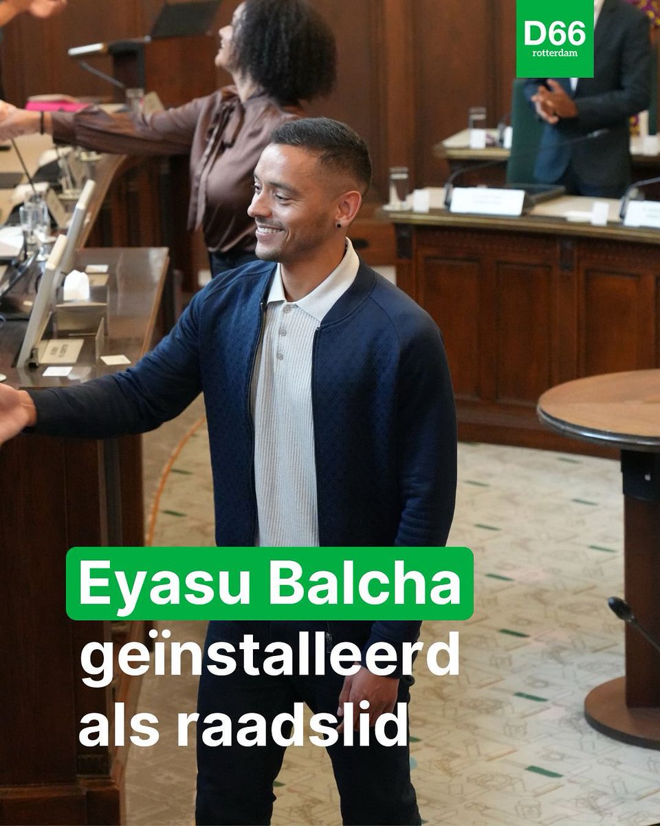 D66Rotterdam's tweet image. Vandaag is Eyasu Balcha geïnstalleerd als tijdelijk raadslid voor D66 Rotterdam! De komende drie maanden neemt hij de zetel van Fatih Elbay waar.