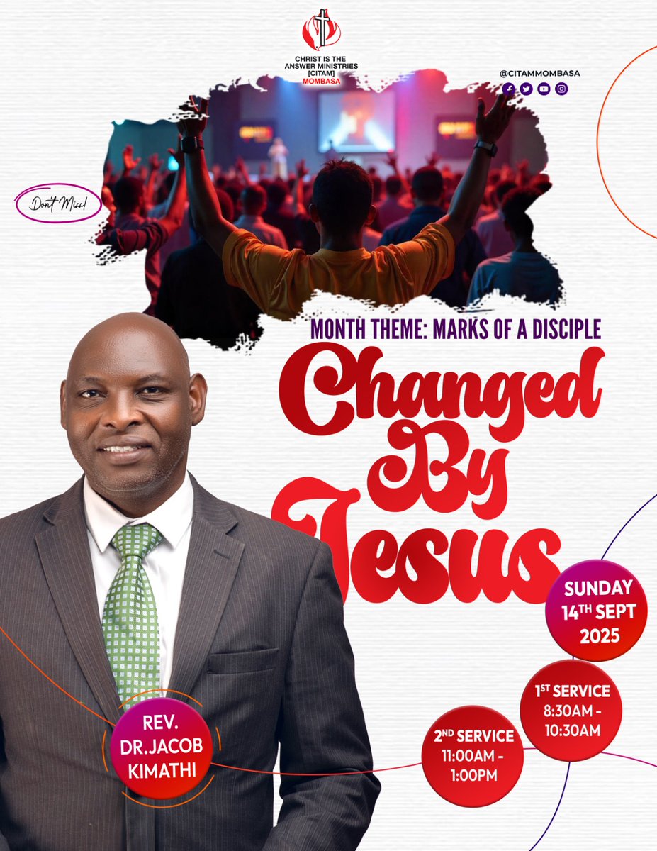 CitamMombasa's tweet photo. Join us this Sunday for our  services at Park Lane, Nyali. Dr. Jacob Kimathi will be speaking on the sermon; Changed by Jesus. Karibu, don't miss! 
@pastorkimathi @citamathi
@NdunguJosep @EKababu @malecheric @Emmakimeu
#MissionsMonth
#InStepWithTheSpirit
#WhereChristIsOurAnchor https://t.co/tm1kxd7Nj4