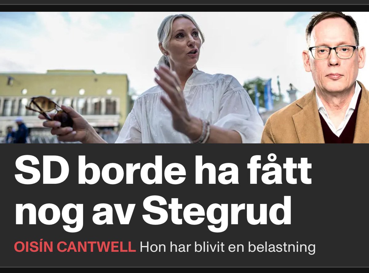 Är det inte underbart med vänsterns spelade omtanke för <a href="/sdriks/">Sverigedemokraterna</a>?😆

Om vänstern trodde att Stegrud är ett sänke för SD, så skulle de böna och be om att hon skulle stanna kvar.

Det vi ser nu är istället genuin rädsla, för en välutbildad kapabel sverigedemokratisk röstmagnet.