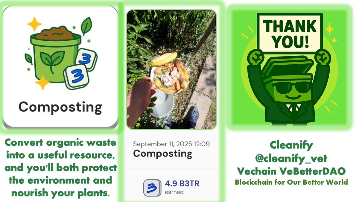 Give a gift to nature, and win rewards.
<a href="/cleanify_vet/">Cleanify</a> #VeBetterDAO #VeWorld #VeFam #vechain #Composting #EcoFriendly #ReduceReuseRecycle #SustainableLiving