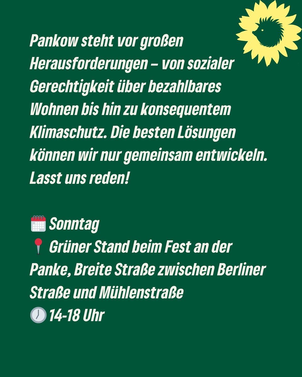Gute Lösungen entstehen nicht hinter verschlossenen Türen. Triff unseren Fraktionsvorsitzenden <a href="/schlueter_paul/">Paul Schlüter</a> diesen Sonntagnachmittag beim Fest an der Panke und lasst uns #Pankow gemeinsam #bessermachen 💚