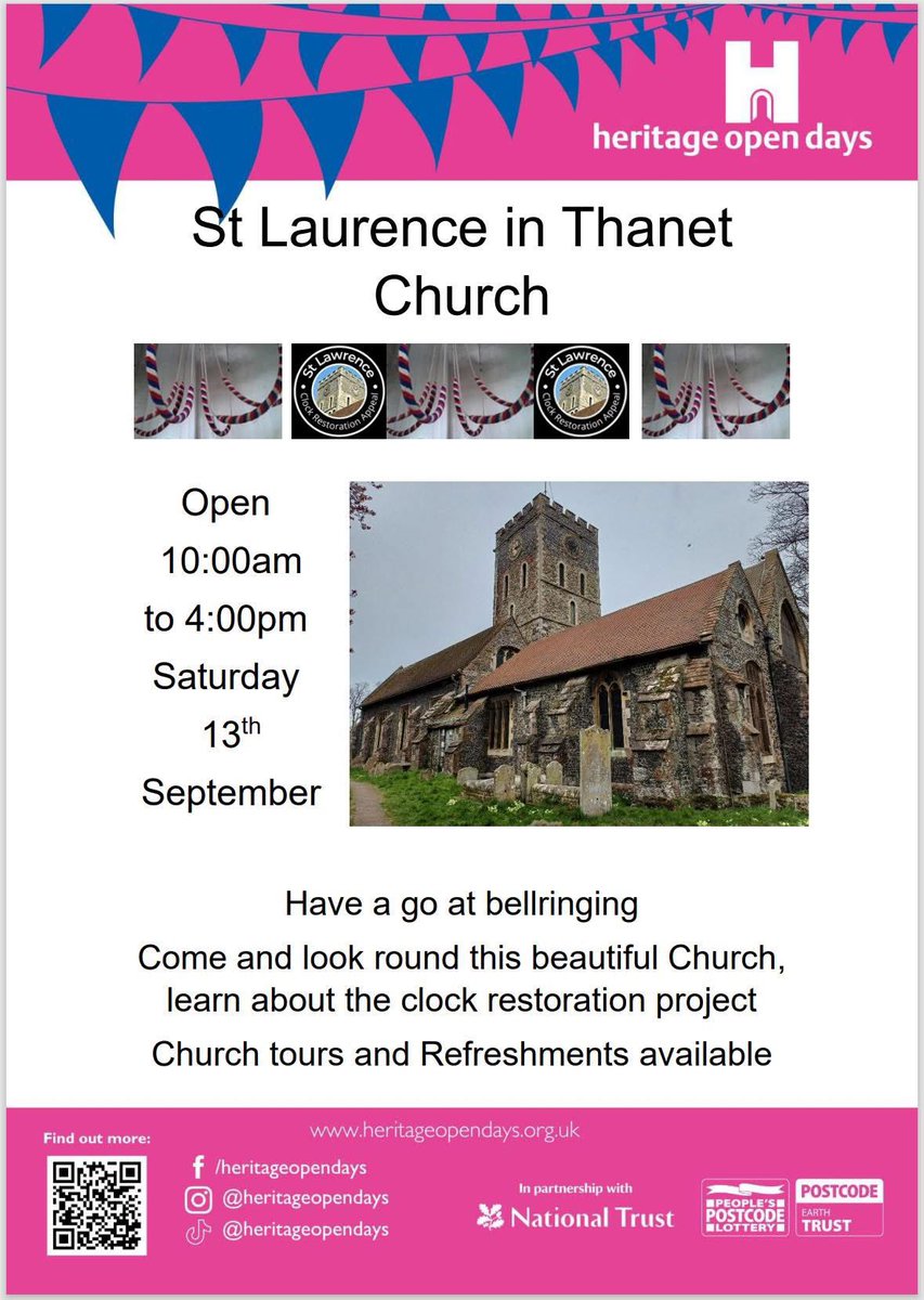 St Laurence Church is hosting an Open Day on September 13th as part of the Heritage Open Days. Come by to experience bell ringing, take a guided tour of the church, and discover more about the Clock Restoration Fund Project. As the oldest church in Ramsgate. Come and say hello 👌