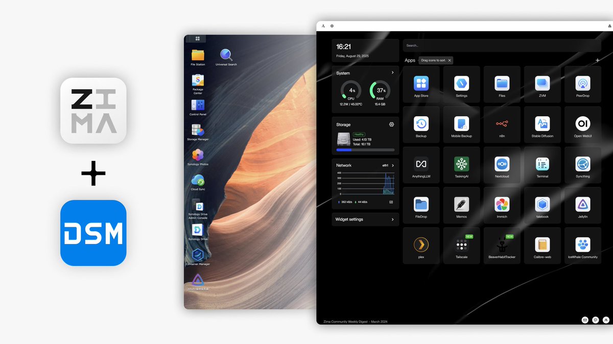 ZimaSpace's tweet image. ZimaOS+DSM: The Best of Both Worlds: Traditional Design Meets Modern Flexibility.
zimaspace.com/blog/zimaos-ds… 

#ZimaOS #DSM #DualSystem #Reliable #Fast #UI #UX #App #Upgraded #Innovative