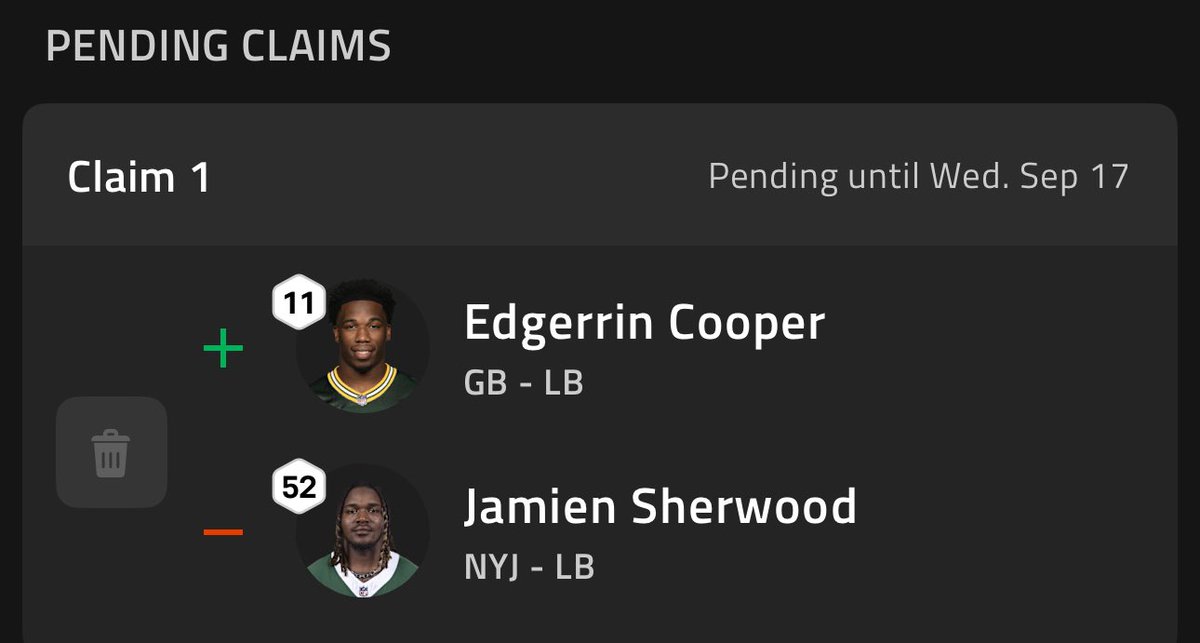 jstroble4's tweet photo. @TheIDPGuru Was trying to pickup Cooper but the NFL fantasy platform has waivers pending until the 17!?! Ugh. https://t.co/LWCLl9uptp