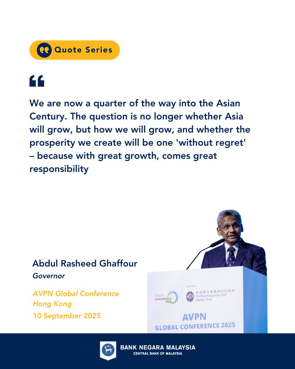 Dalam ucaptama beliau pada AVPN Global Conference 2025 di Hong Kong, Gabenor Rasheed membincangkan cabaran dan peluang bagi pembangunan mampan di Asia – menampilkan ASEAN sebagai sumber pertumbuhan yang stabil dalam dunia yang kian tidak menentu dan pelbagai polar.

Baca ucapan