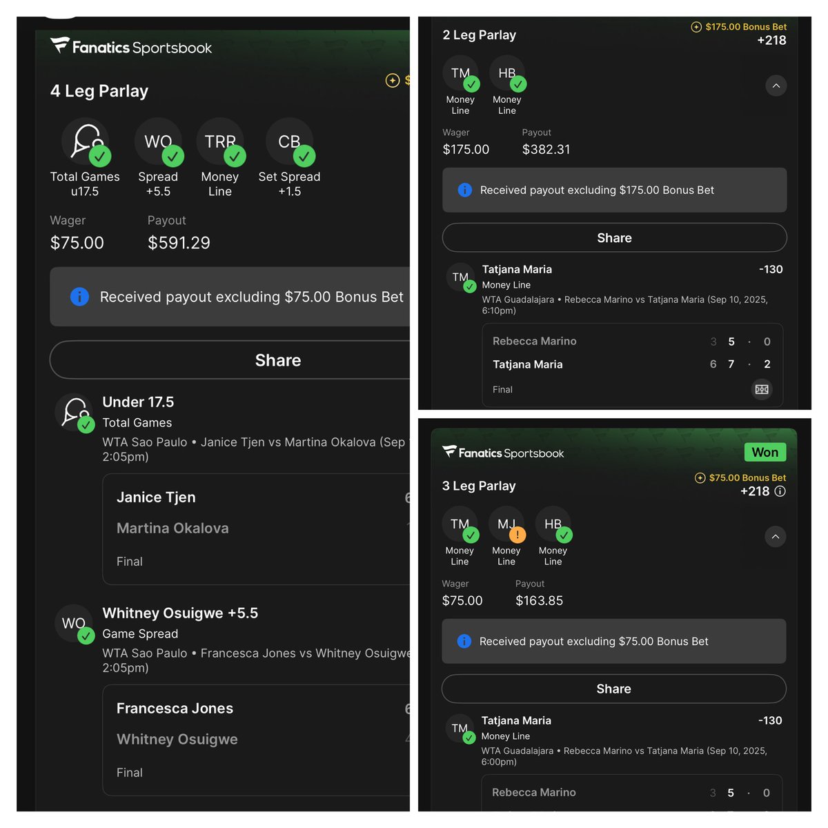 tadpolebe2021's tweet image. I just woke up to another grand won off free bets. I run this tennis y’all. Plus, I put two bets in on each and cashed out for over $500 profit into more fan cash to keep betting with. Great start to our day. +40u morning. +130u in 2 days. The day is so young. 💪 🤑
Use link 👇