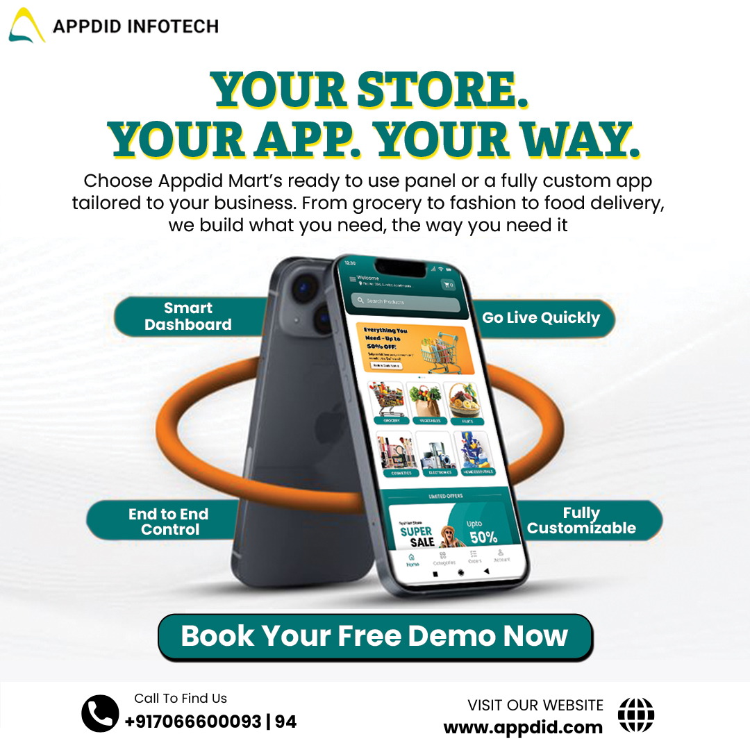 Appdid_M's tweet image. Ready to take your business online? Appdid Mart helps you launch your own custom e-commerce app, your way. From grocery to fashion and food delivery, we build exactly what you need. 

#EcommerceApp #OnlineStore #BusinessApp #MobileAppDevelopment #mobileappdev
