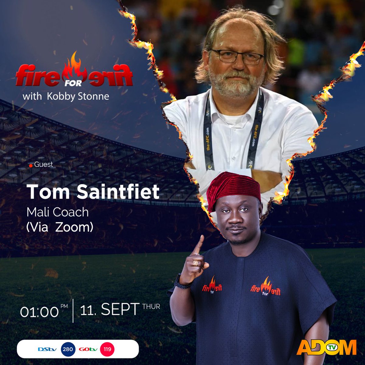 Adom1063fm's tweet image. ♨️ Time with Mali's 🇲🇱 head coach Tom Saintfiet on Adom TV Fire for Fire 🔥 with @KOBBY__STONNE

#AdomFM #AdomSports #Fire4Fire