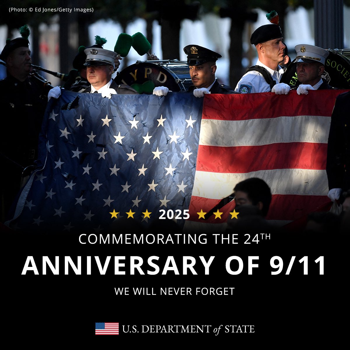 Avui, 24 anys després de l'11 de setembre de 2001, honrem les víctimes i rendim homenatge als herois, el valor i sacrifici dels quals segueixen sent una inspiració per al nostre país. #NeverForget