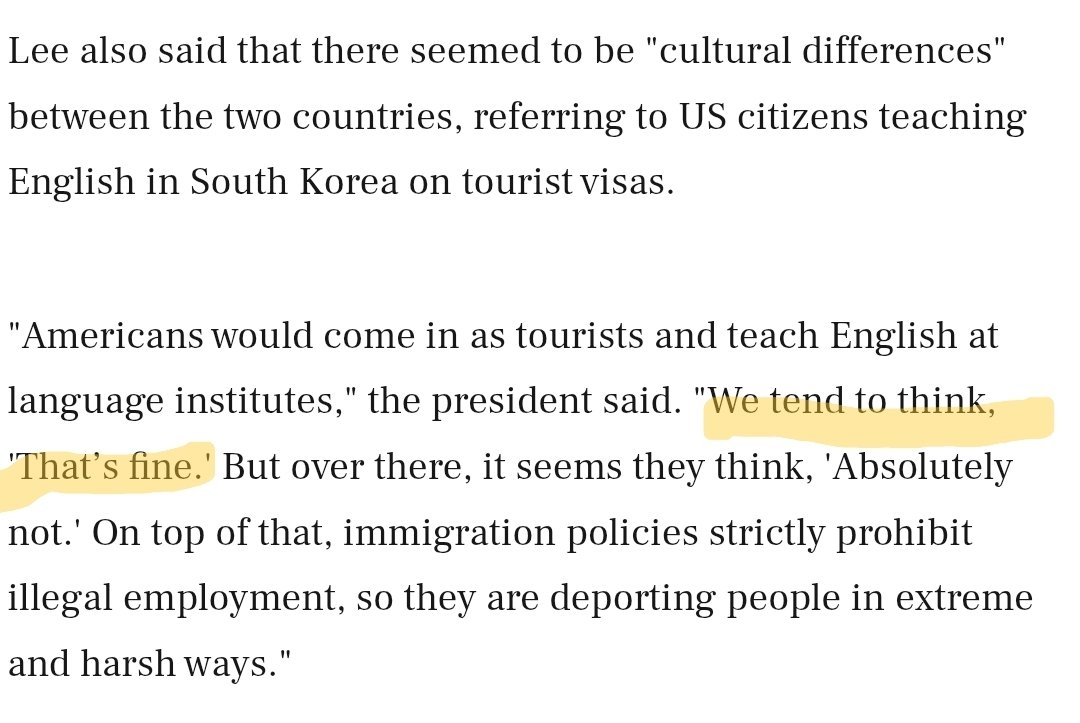 I think he is probably right to some extent about cultural differences, but 1: This is a pretty bad example. 2: It's less and less true as Immigration here gets stricter

koreaherald.com/article/105737…