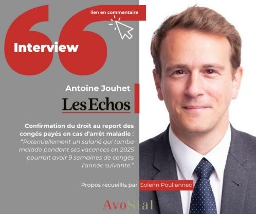 📢 <a href="/AntoineJouhet/">antoine jouhet</a> dans <a href="/LesEchos/">Les Echos</a> sur le report des #congéspayés en cas d'#arrêtmaladie : la décision de la <a href="/Courdecassation/">Cour de cassation</a> entraîne des conséquences non négligeables pour les #employeurs. Merci <a href="/SolennMorgan/">Solenn Poullennec</a> pour ce décryptage ➡️ lesechos.fr/economie-franc… 
#droitsocial #avocats