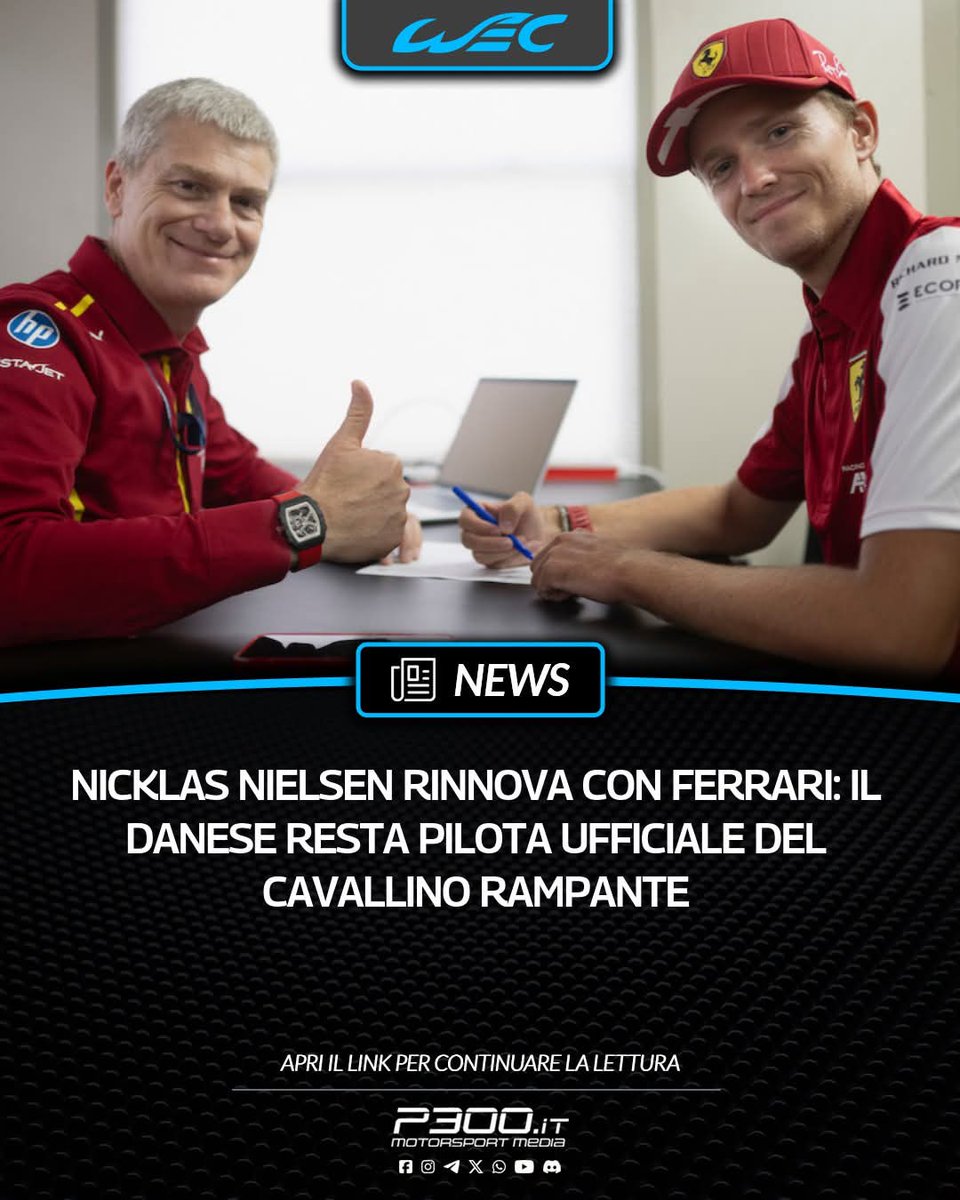 #WEC | Nicklas Nielsen rinnova con Ferrari: il danese resta pilota ufficiale del Cavallino Rampante

✍️ di: Edoardo Scialanga

 🔗 Articolo completo qui 👉 p300.it/wec-nicklas-ni…