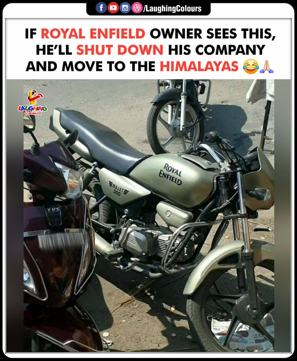 LaughingColours's tweet image. Royal Enfield gone wrong 😂

#RoyalEnfield #BikeHumor #Bullet350 #FunnyMeme #DesiCreativity #MotorcycleJokes
