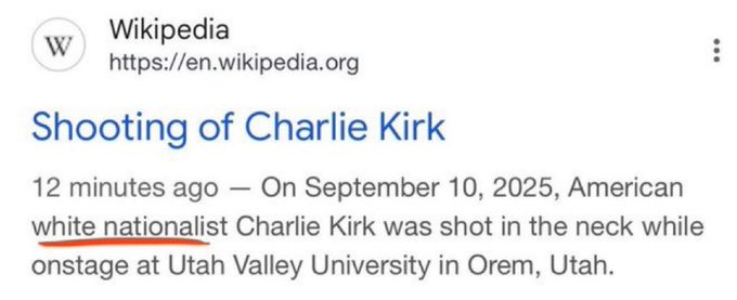 Watch carefully how the woke editors at Wikipedia frame Charlie Kirk.