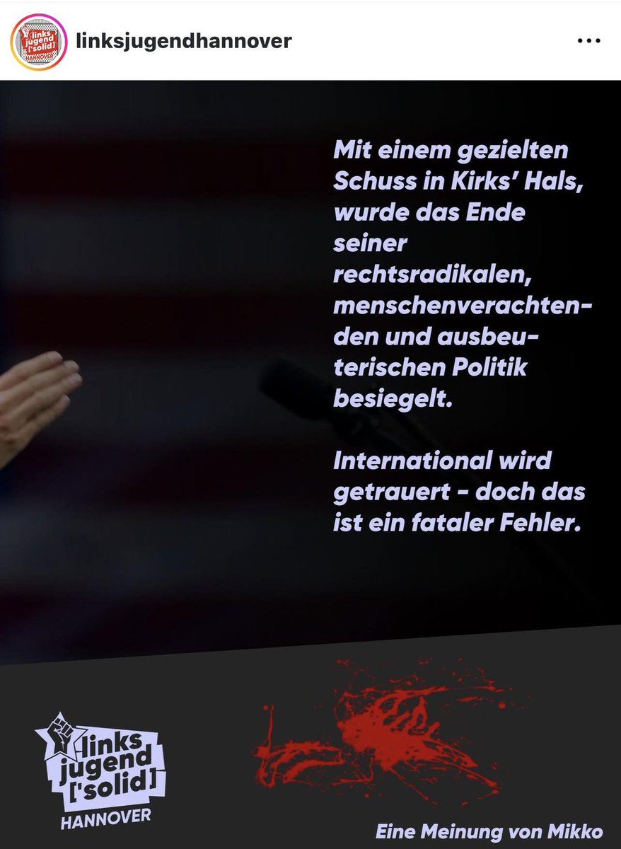 Eine Partei, die auf Flüchtlinge schießen ließ, ergötzt sich an der Ermordung eines Familienvaters.

Diese Partei gehört vom VS beobachtet und letztendlich verboten. Die SED muss als Partei endlich sterben. #CharlieKirk